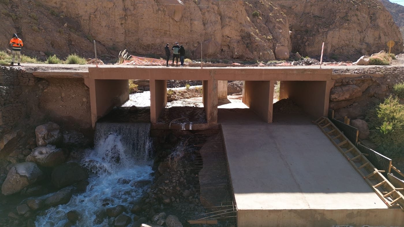 Perspectiva a nivel de calzada de puente de concreto, Región de Coquimbo